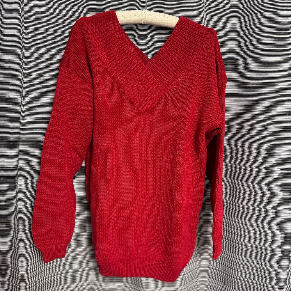 Stefano World Wide Cotton/Ramie Blend Red Cross Neck Sweater Size Large